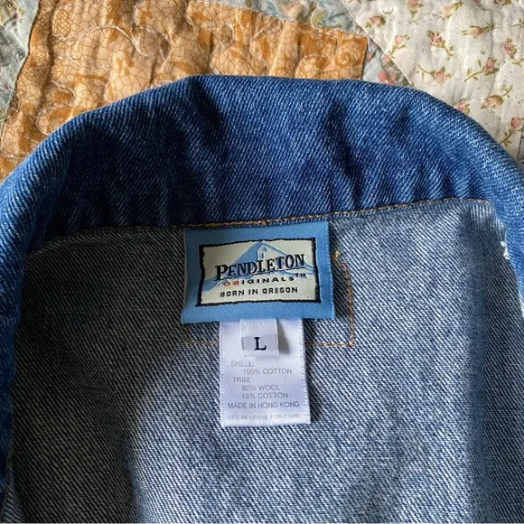 Pendleton Originals Vintage Western green wool denim jean jacket women’s large - Picture 7 of 9